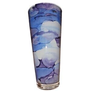 Large Art Glass Flash Painted Franco Vase-Made in Italy Purple White Blue
